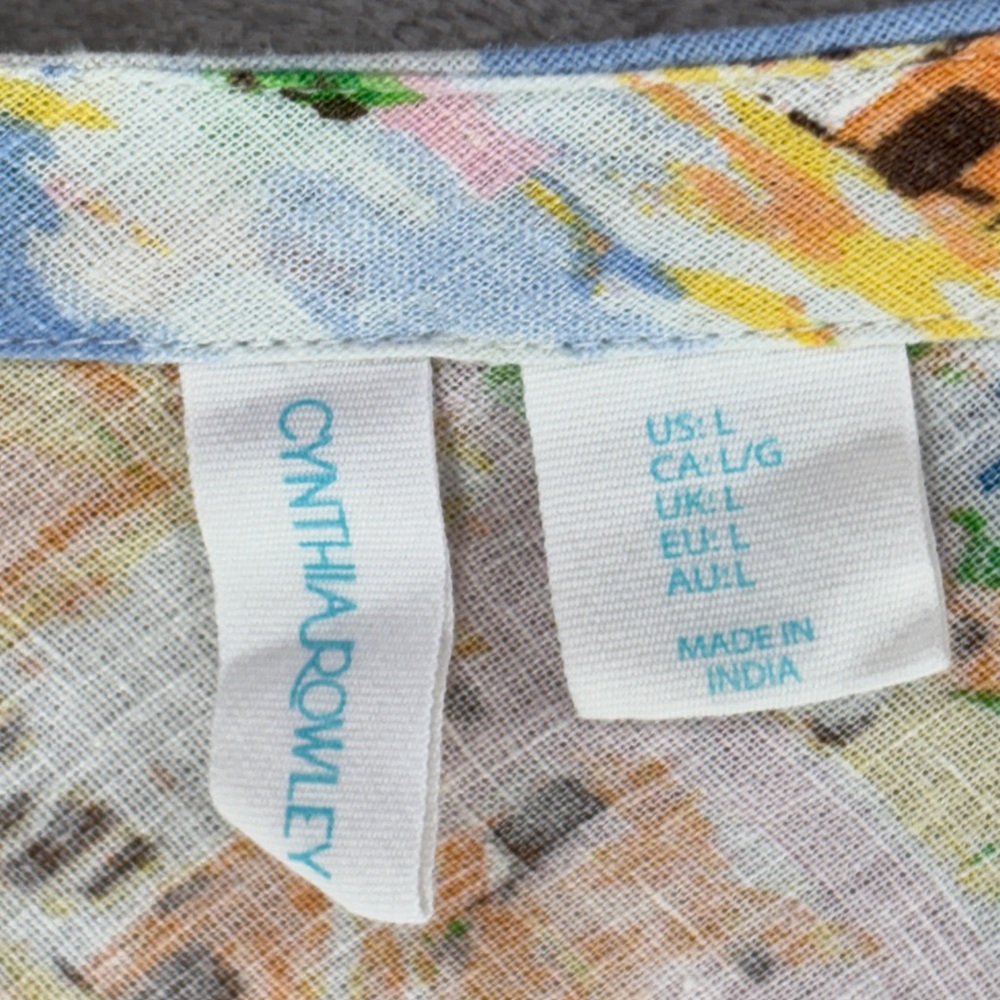 Cynthia Rowley Greek Isle Linen Blend Button Back Blouse Size L - Picture 2 of 8